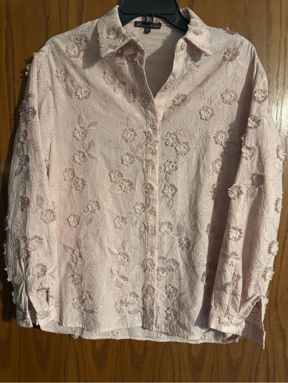 Adrianna Papell Pale Blush 3D Floral Button-Down Shirt